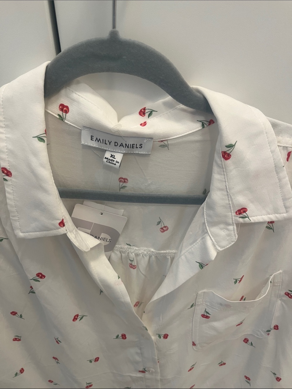 White Short-Sleeve Cherry Print Shirt